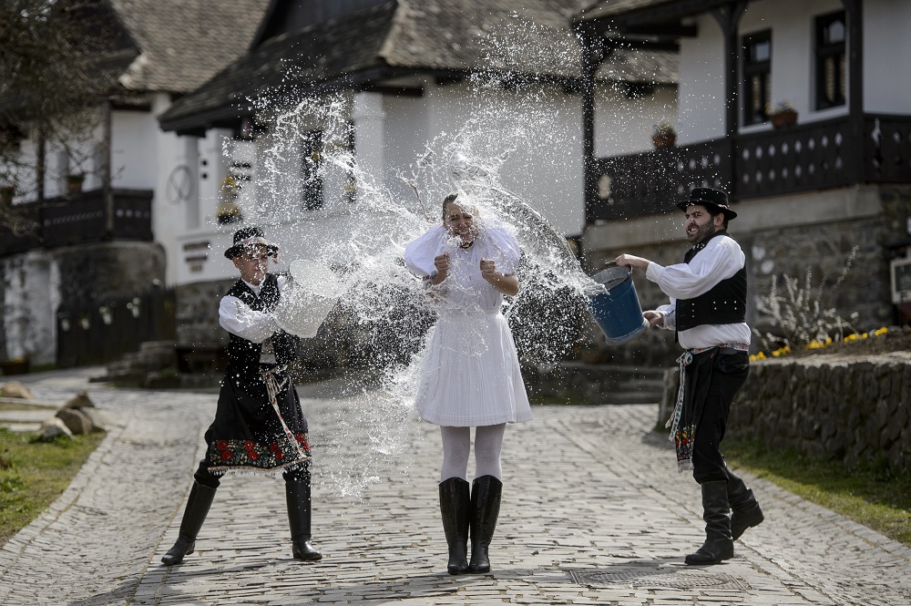 Traditional watering in Hollókő the day after Easter