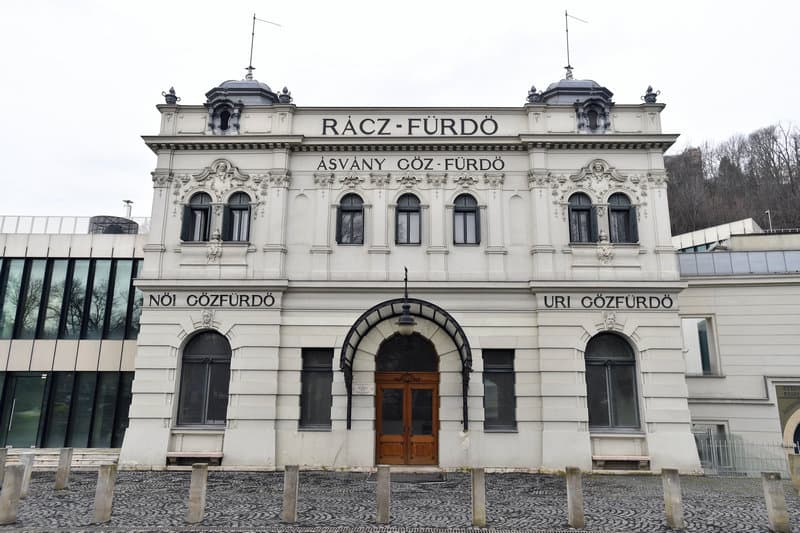 The completely restored front facade of the Rac Bath in Budapest