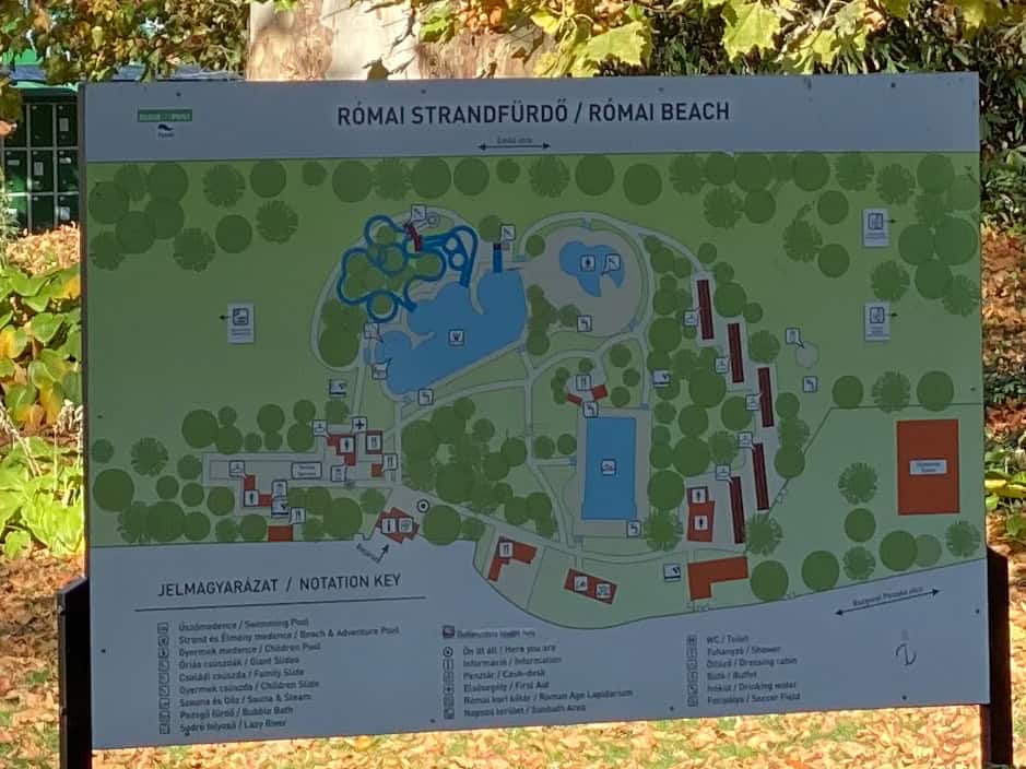 Layout map of the Római Strand outdoor bath complex
