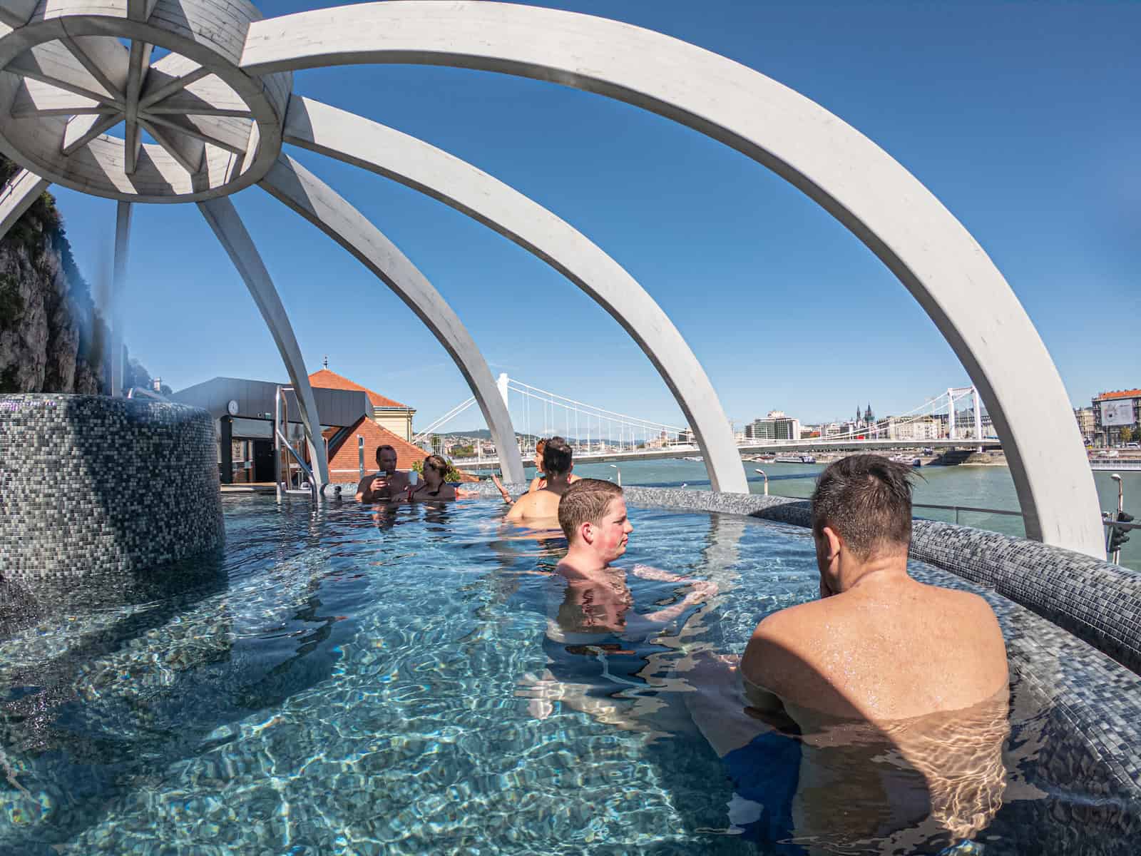 The incredible view of the Danube from inside the Rudas rooftop pool