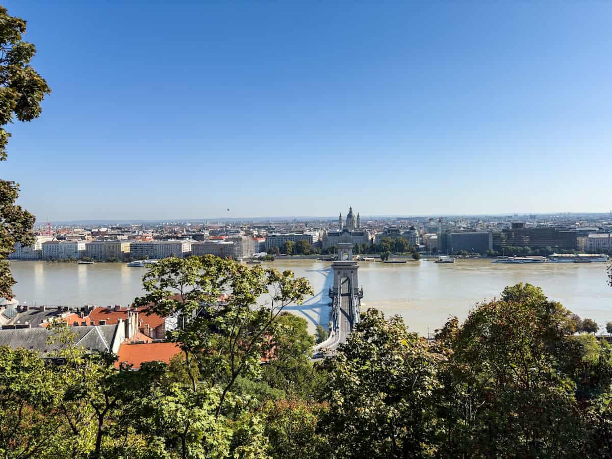 The panoramic view of the Danube and Pest skyline from Sandor Palace