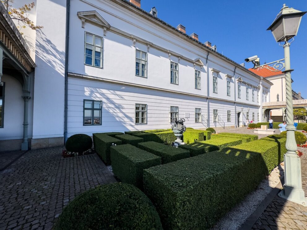 The formal terraced garden adjacent to Sandor Palace