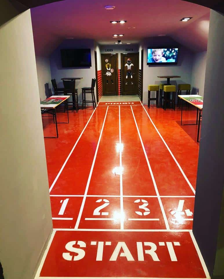 The high-tech and modern interior of SCORE! Sport Bar in the heart of Budapest
