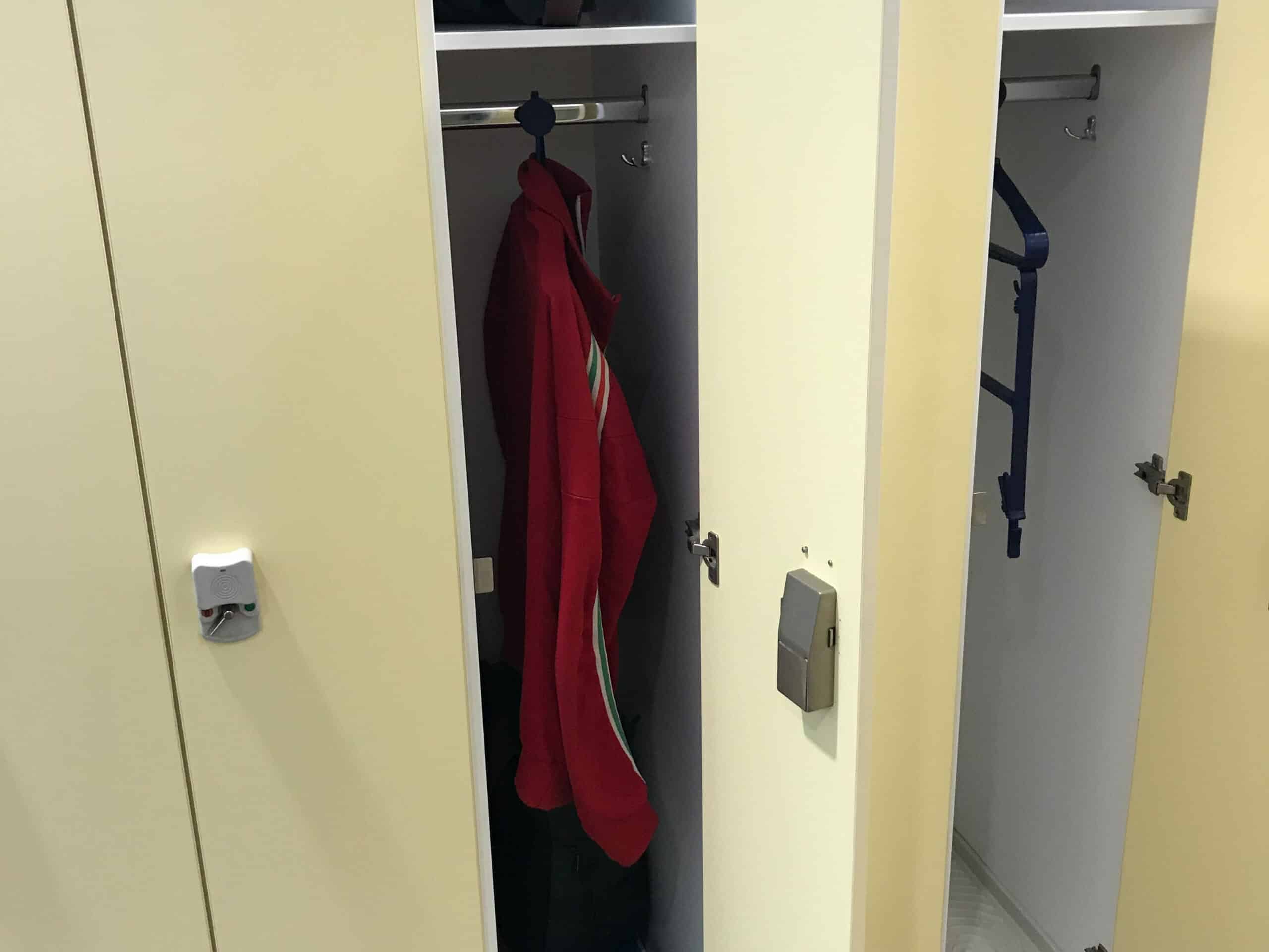A modern, secure row of electronic lockers inside the recently renovated Rudas Baths