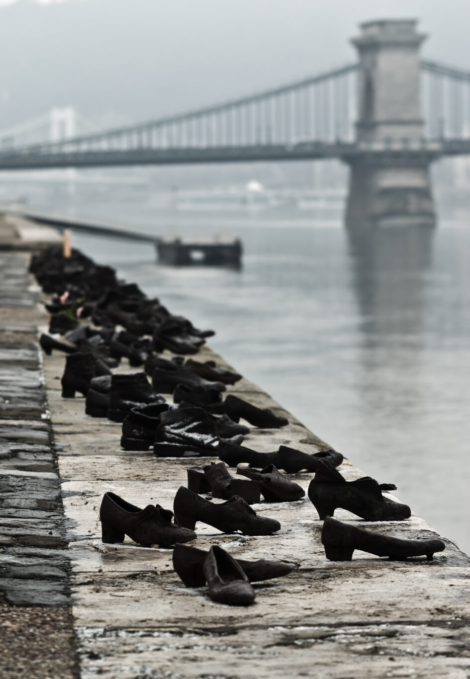Close-up of the metal shoes at the Holocaust memorial on the Danube bank in Budapest