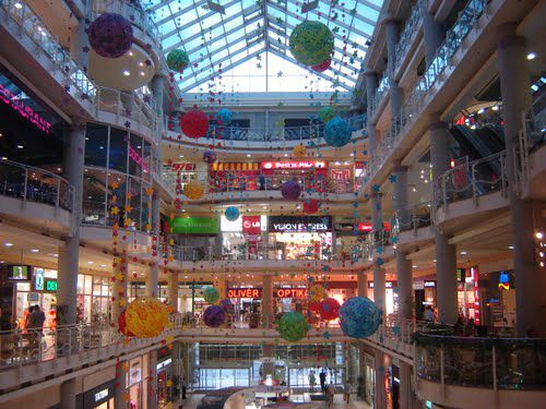 Interior shot of the Mammut shopping mall in Budapest