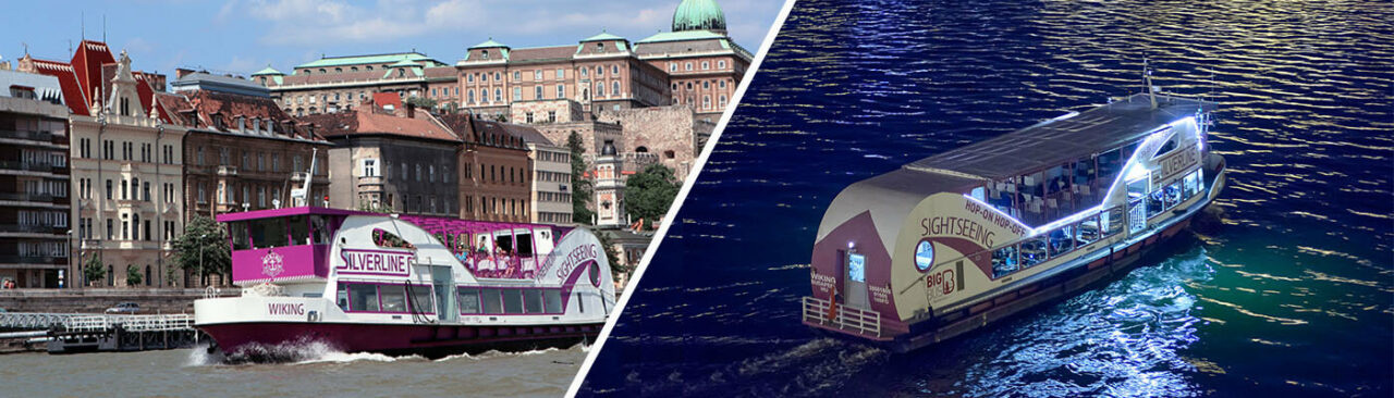 Split view showing Silverline daytime sightseeing and nighttime hop-on hop-off cruises