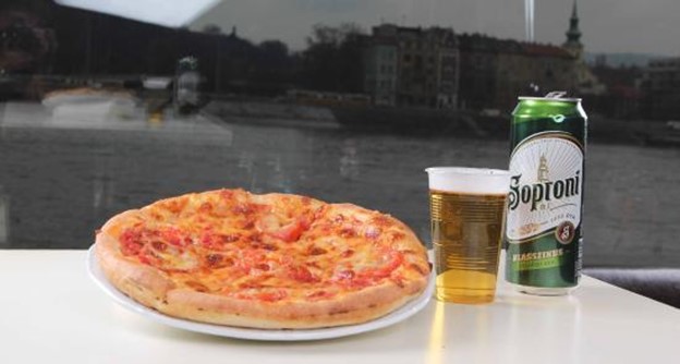 Pizza and beer aboard a Silverline cruise