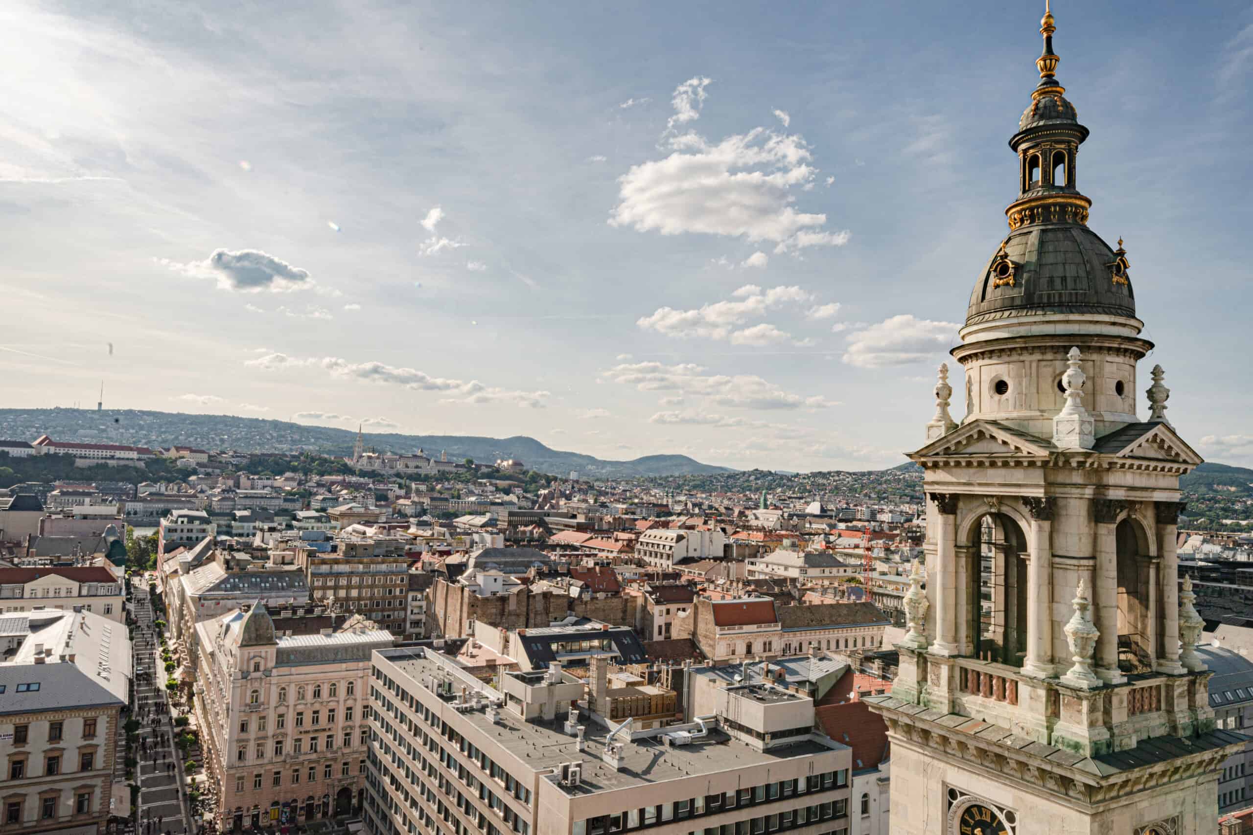 The grand facade and dome of St. Stephen's Basilica in District V