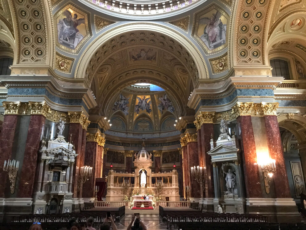 The ornate, gold-decorated interior dome of St. Stephen's Basilica