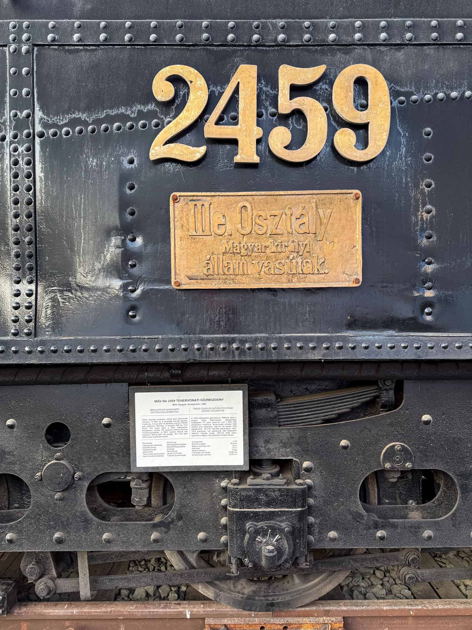 Close up of the Royal Hungarian State Railways plate