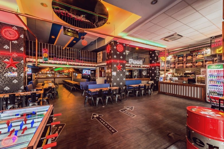 The expansive interior of Stifler American Sport Bar, a hub for US sports in Budapest