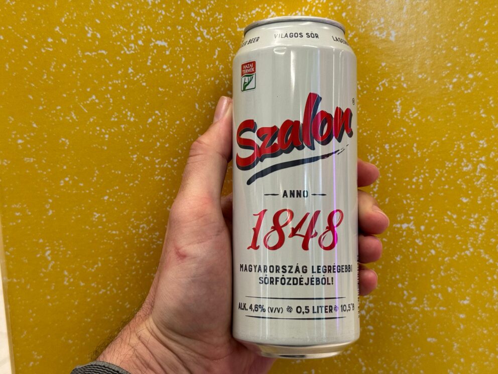 A glass mug and a bottle of Szalon pale lager beer