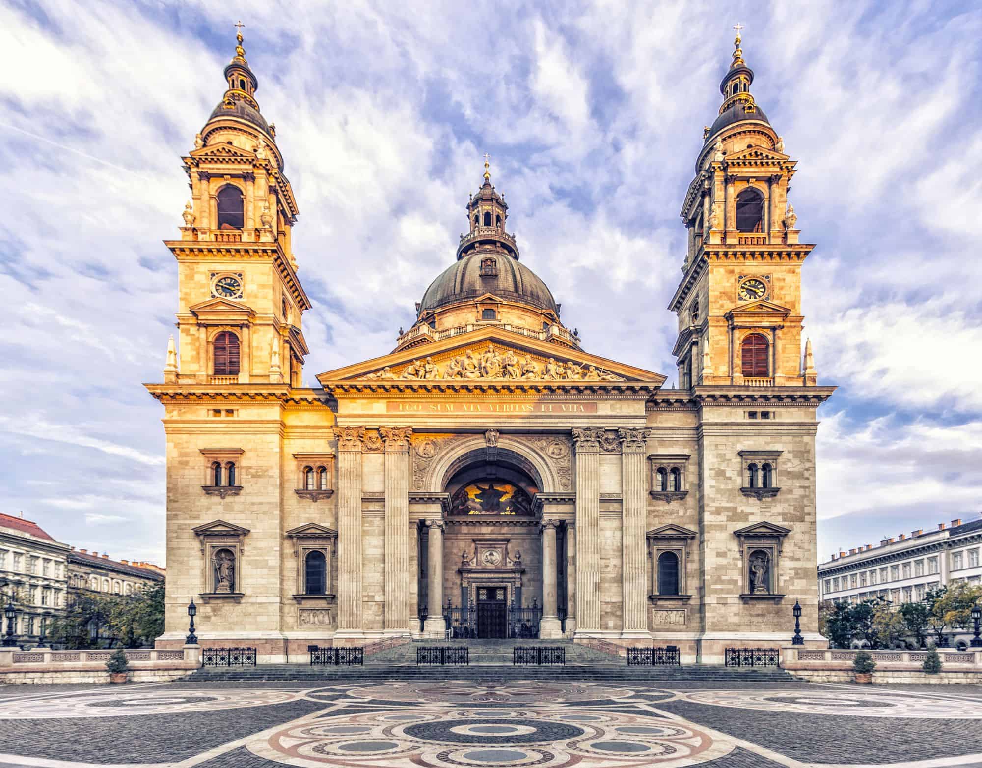 The beautiful circular mosaic patterns on the square in front of the Basilica