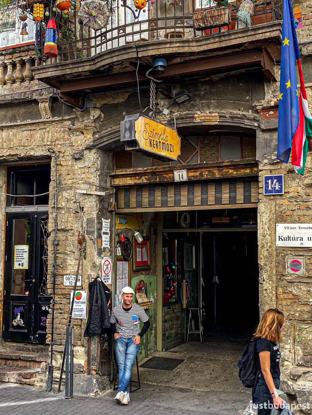 The entrance to Szimpla Kert during a quiet daytime afternoon