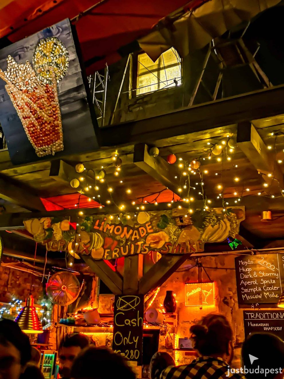 The Limonade bar topped with upcycled bottle cap art at Szimpla Kert