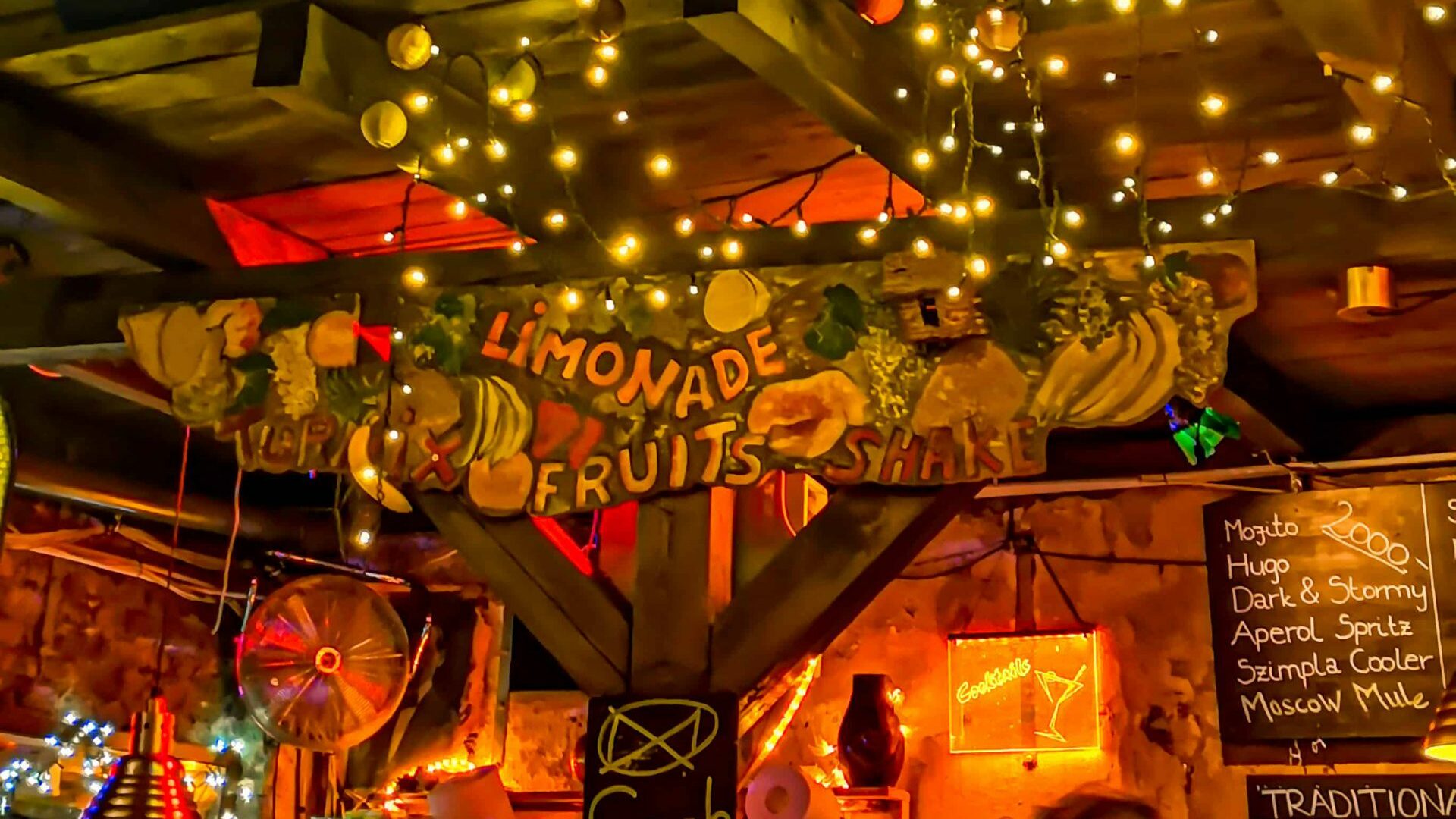 The eccentrically decorated lemonade bar inside the famous Szimpla Kert ruin pub