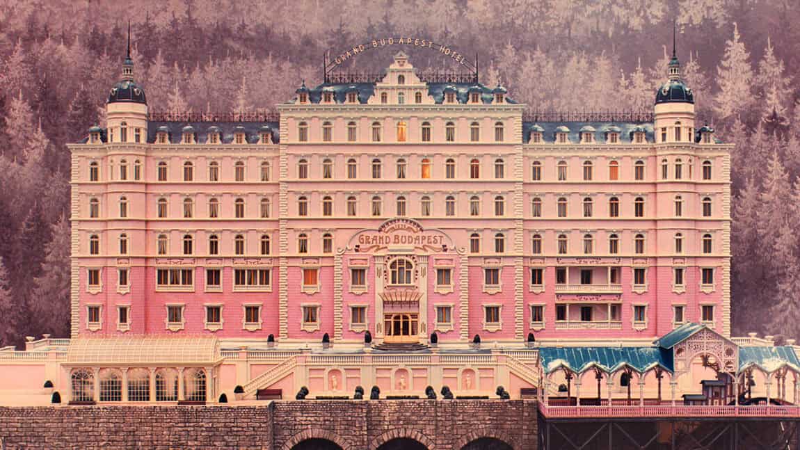A visual representation of the fictional Grand Budapest Hotel from the film