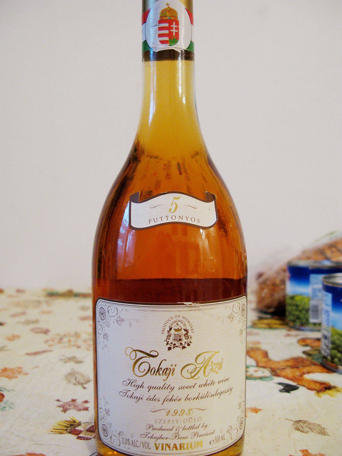A vintage bottle of 5 Puttonyos Tokaji Aszu sweet wine
