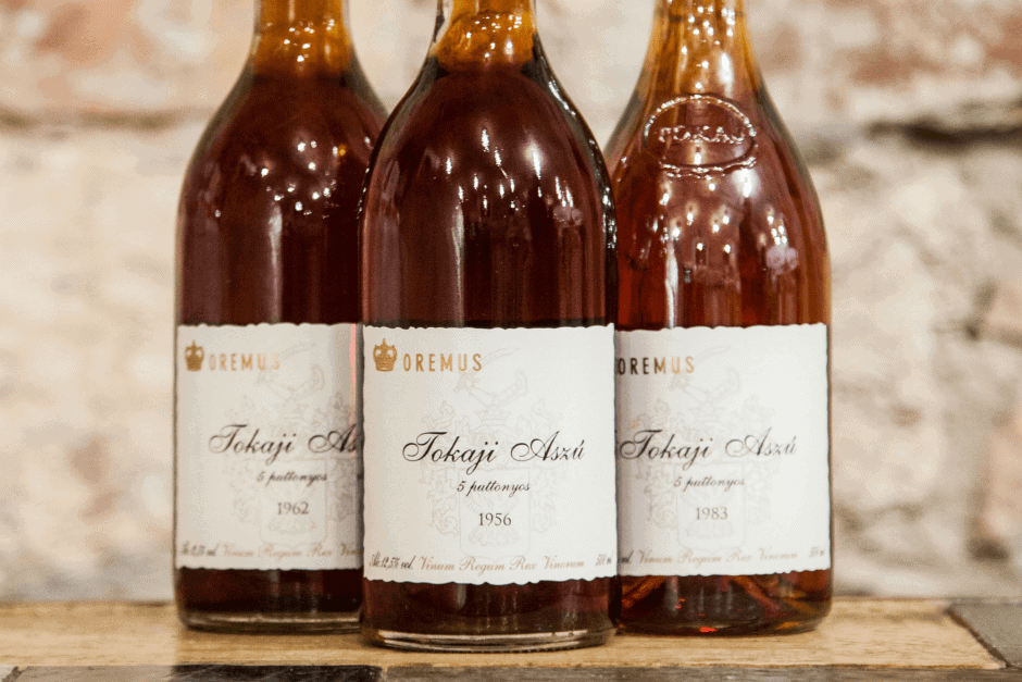 A professional wine tasting session featuring sweet Tokaji Aszu