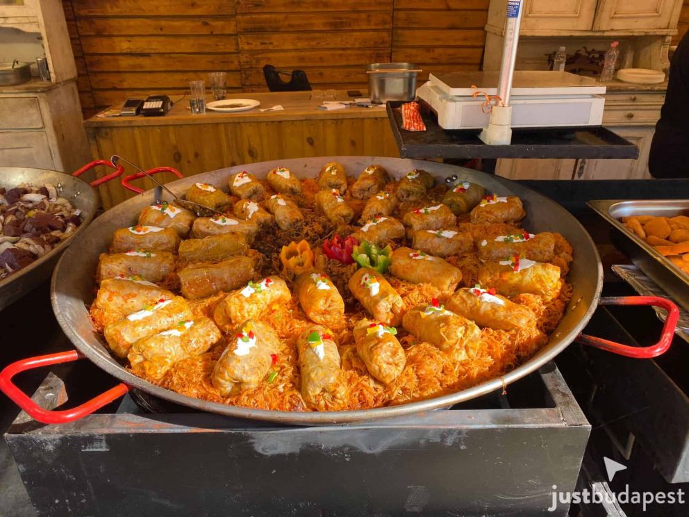 Hungarian stuffed cabbage rolls topped with sour cream