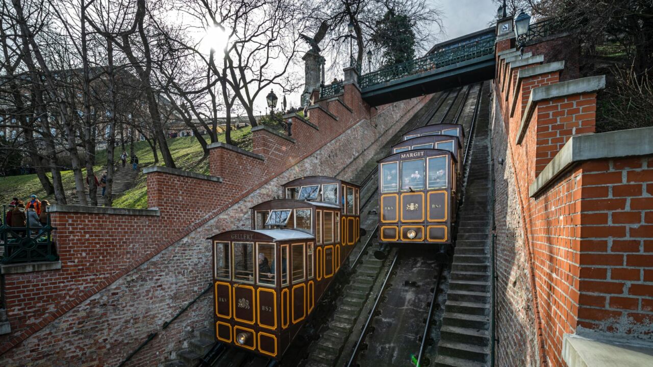 The Buda Castle Funicular, a restored nostalgic ride from the 19th century with an exhilarating panoramic view of Pest.