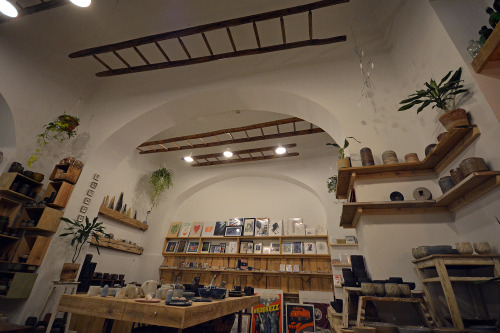 The interior and hand-craft products of Csendes Concept Store, a small craft and design shop in Budapest