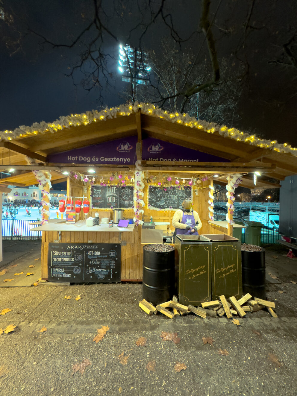 Roasted chestnut stall at the City Park Christmas market