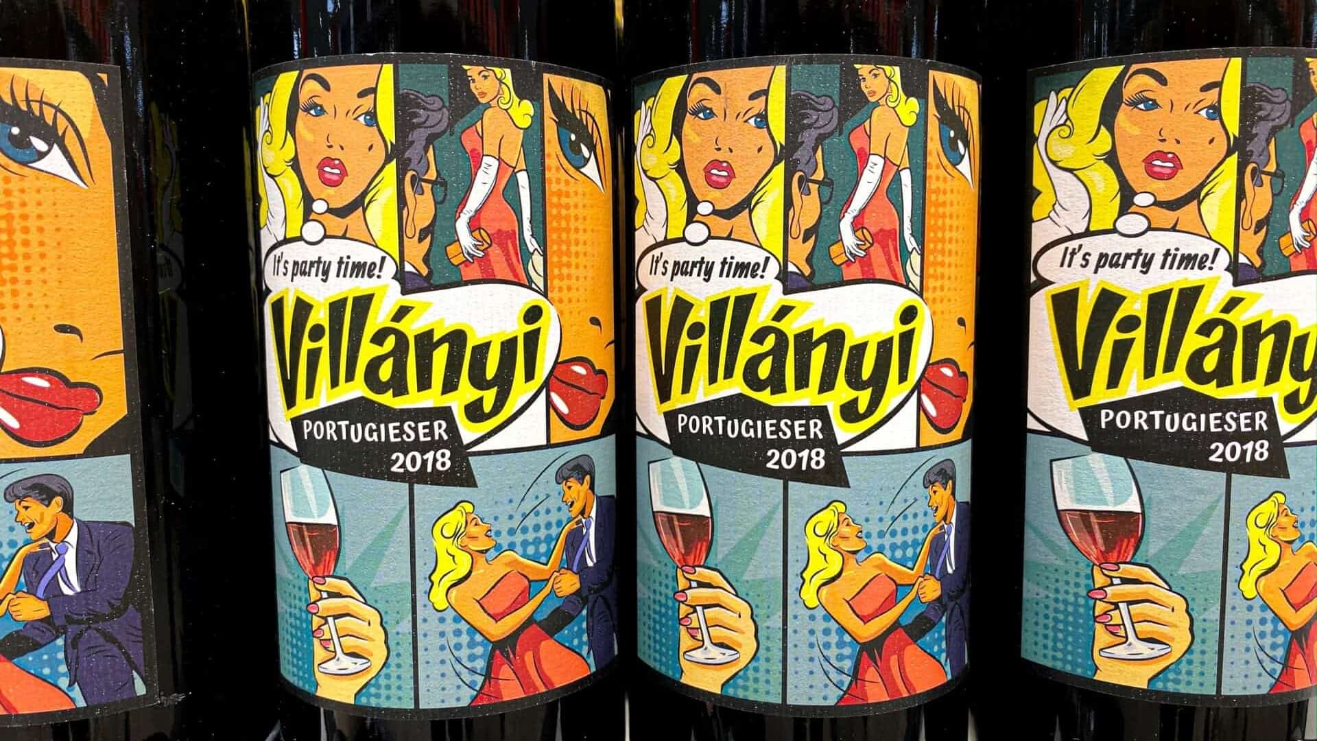Premium bottles of highly dark, full-bodied Villány red wine against a black background