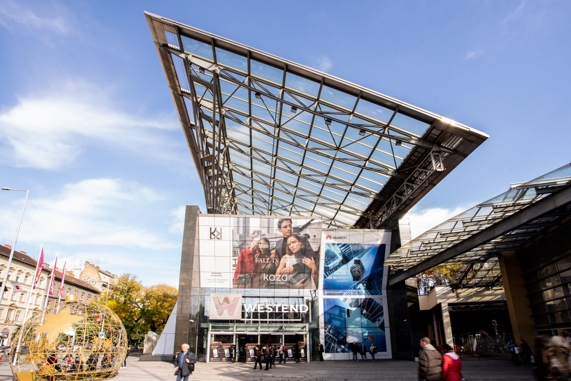 The modern glass and steel exterior of Westend City Center in Budapest