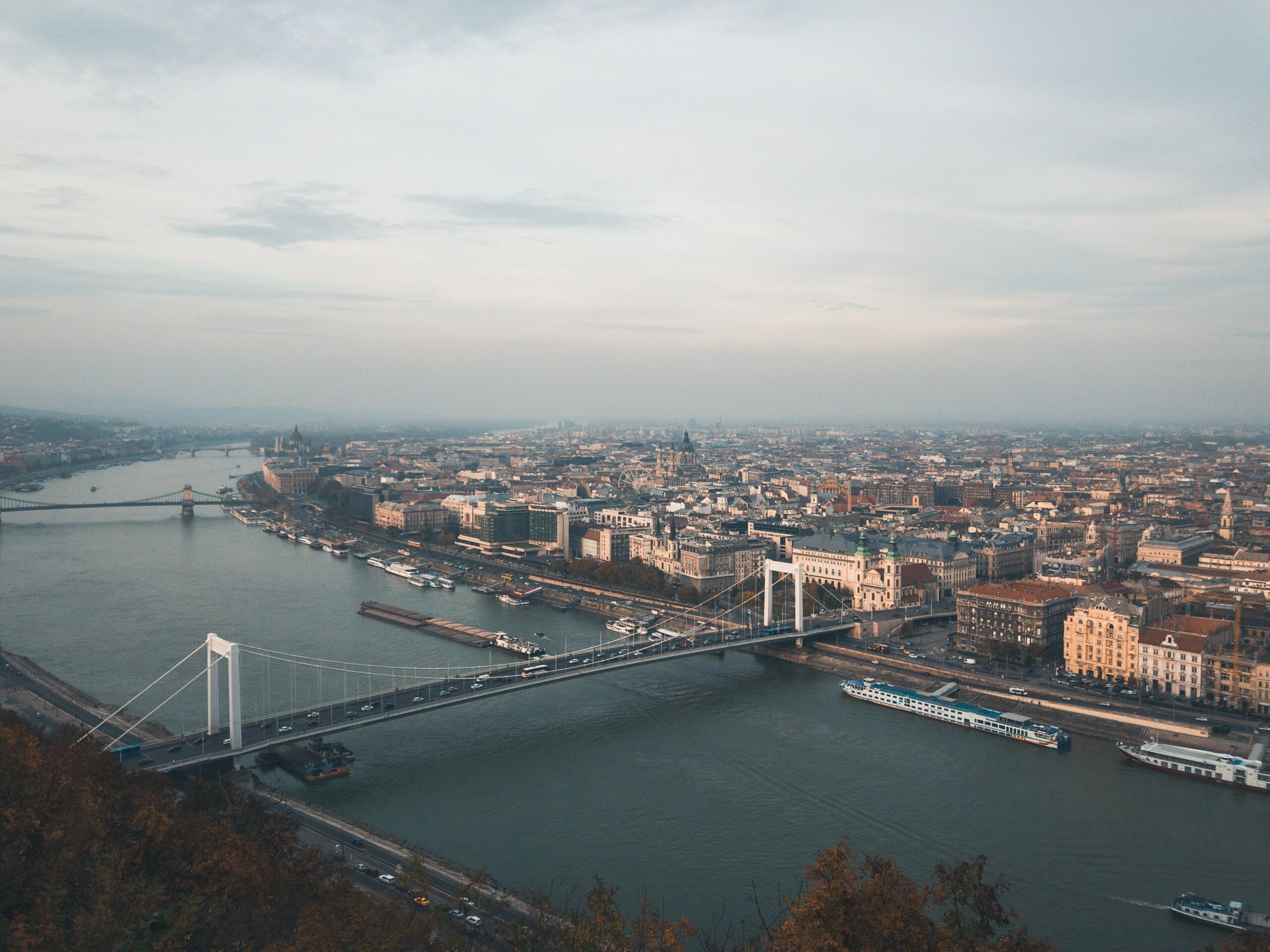 Elizabeth Bridge from the distance in Budapest, Hungary