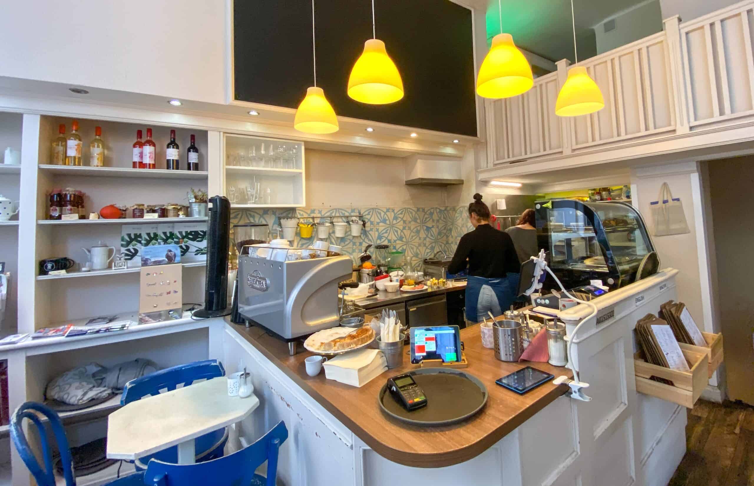 The cozy interior of a modern Budapest brunch cafe